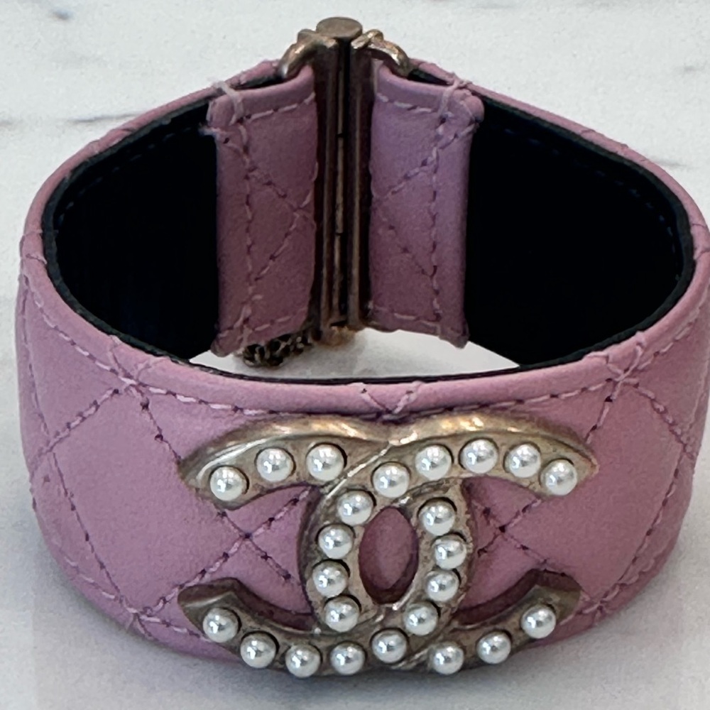 Chanel Pink Leather Bracelet with Gold Accents